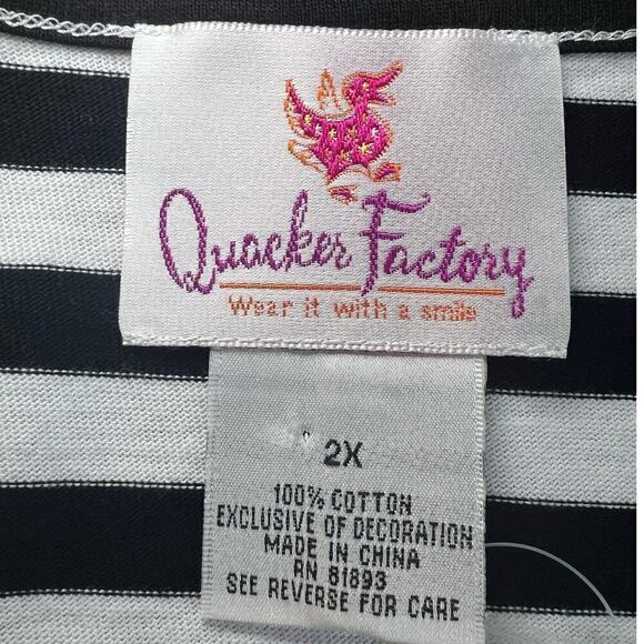 NWT Quaker Factory Embellished Palm Tree V-Neck Tee Short Sleeve Striped size 2X - Picture 5 of 10